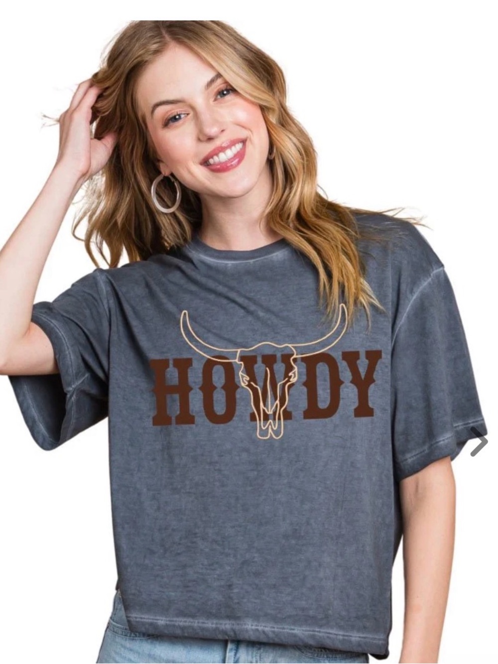 Zutter Black Crop Tee with Brown 'Howdy' Skull Graphic